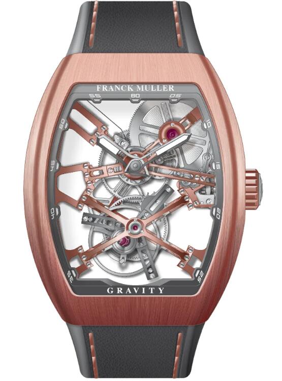 Best FRANCK MULLER Vanguard Gravity Skeleton Tourbillon Brushed Rose Gold V 45 T GR CS SQT (TT) (BR 5N) (TT.BLC) Replica Watch